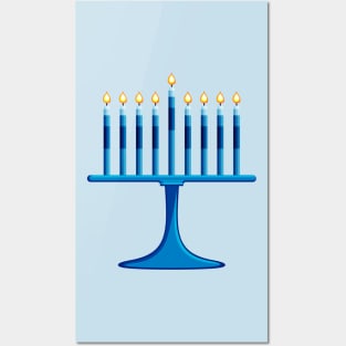 Cobalt Blue Lit Menorah and Star of David Posters and Art
